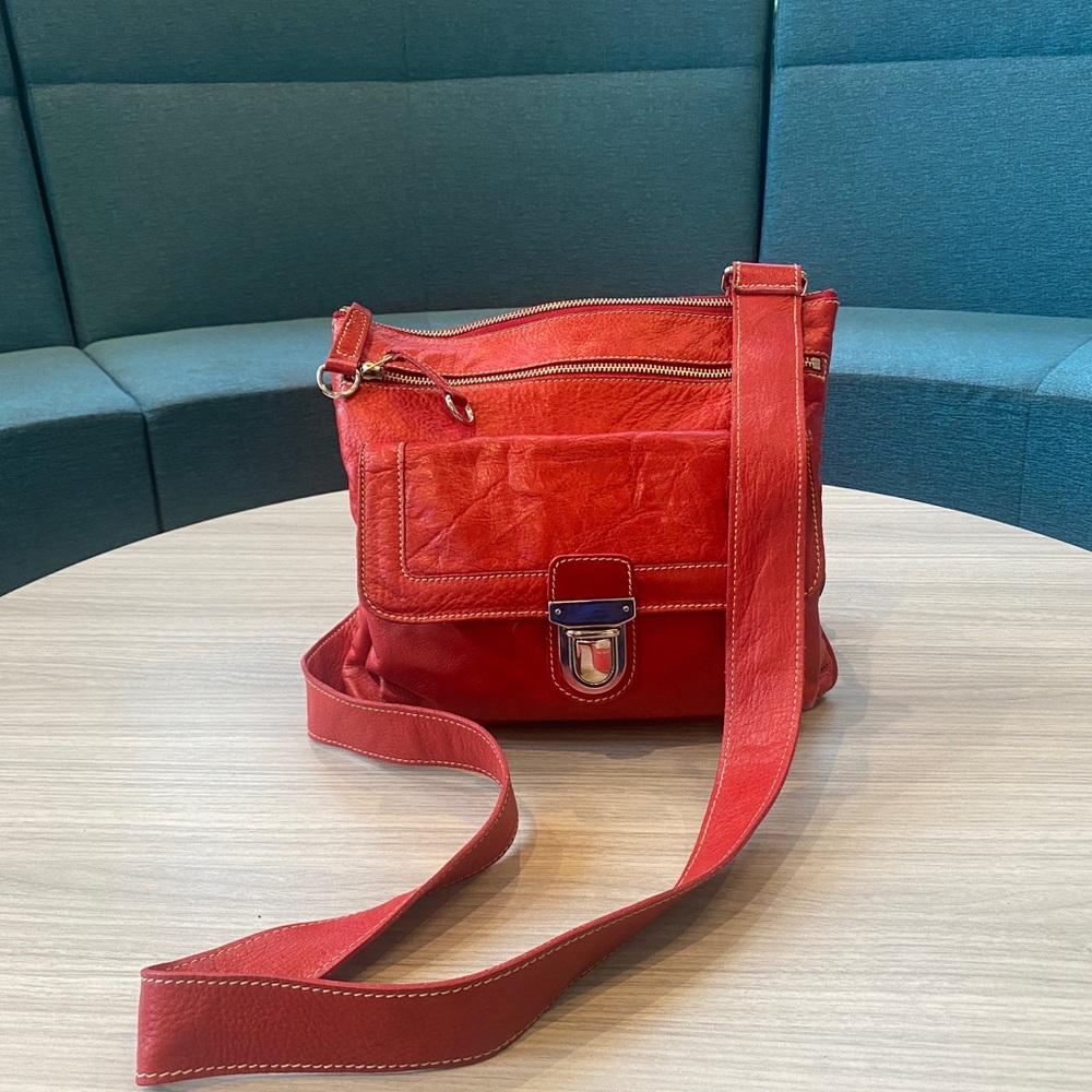 Roots Vibrant Red Leather Crossbody